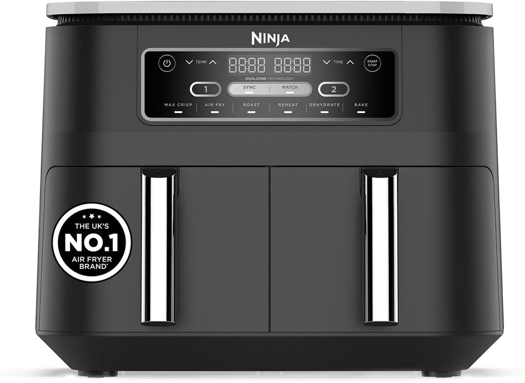 Ninja Foodi Dual Zone Digital Air Fryer, 2 Drawers, 7.6L, 6-in-1, Uses No Oil, Air Fry, Max Crisp, Roast, Bake, Reheat, Dehydrate