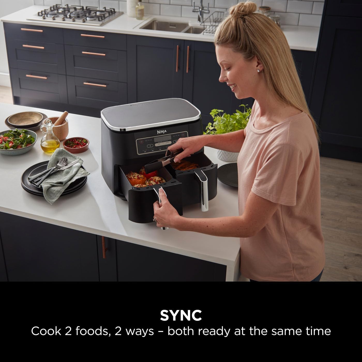 Ninja Foodi Dual Zone Digital Air Fryer, 2 Drawers, 7.6L, 6-in-1, Uses No Oil, Air Fry, Max Crisp, Roast, Bake, Reheat, Dehydrate
