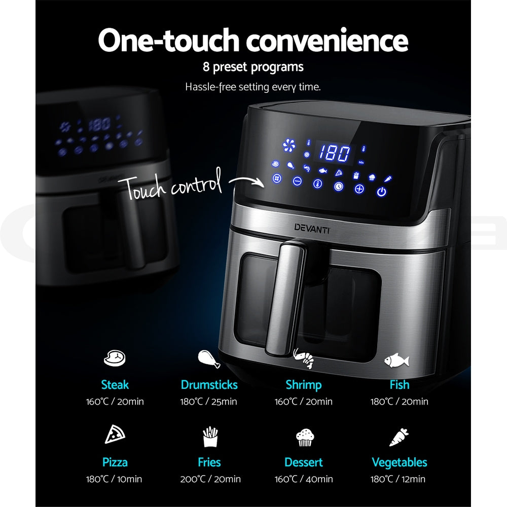 DEVANTI Air Fryer 6.5L - LCD Touch Screen